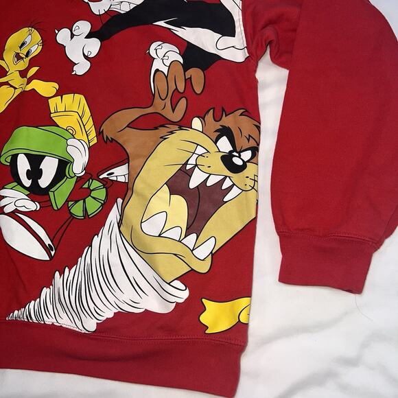 Looney Tunes Sweatshirt Youth Size XL 15-17 Red Wrap Around Graphic Pullover - Picture 3 of 14